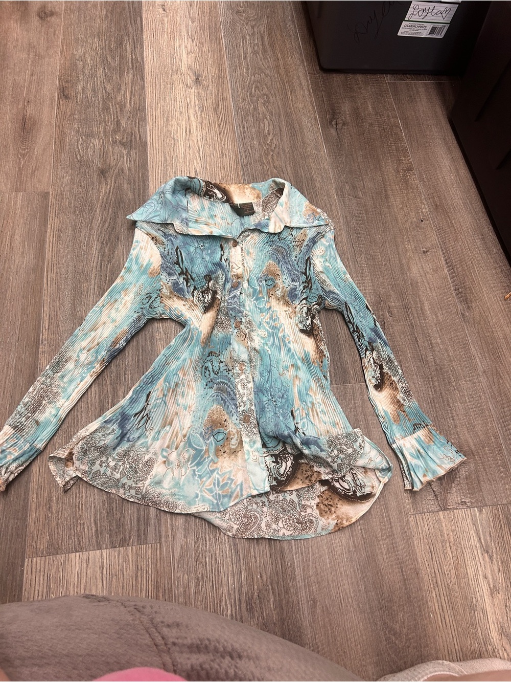 Etro Aqua, Cream and Brown Abstract Paisley Button-Down Blouse